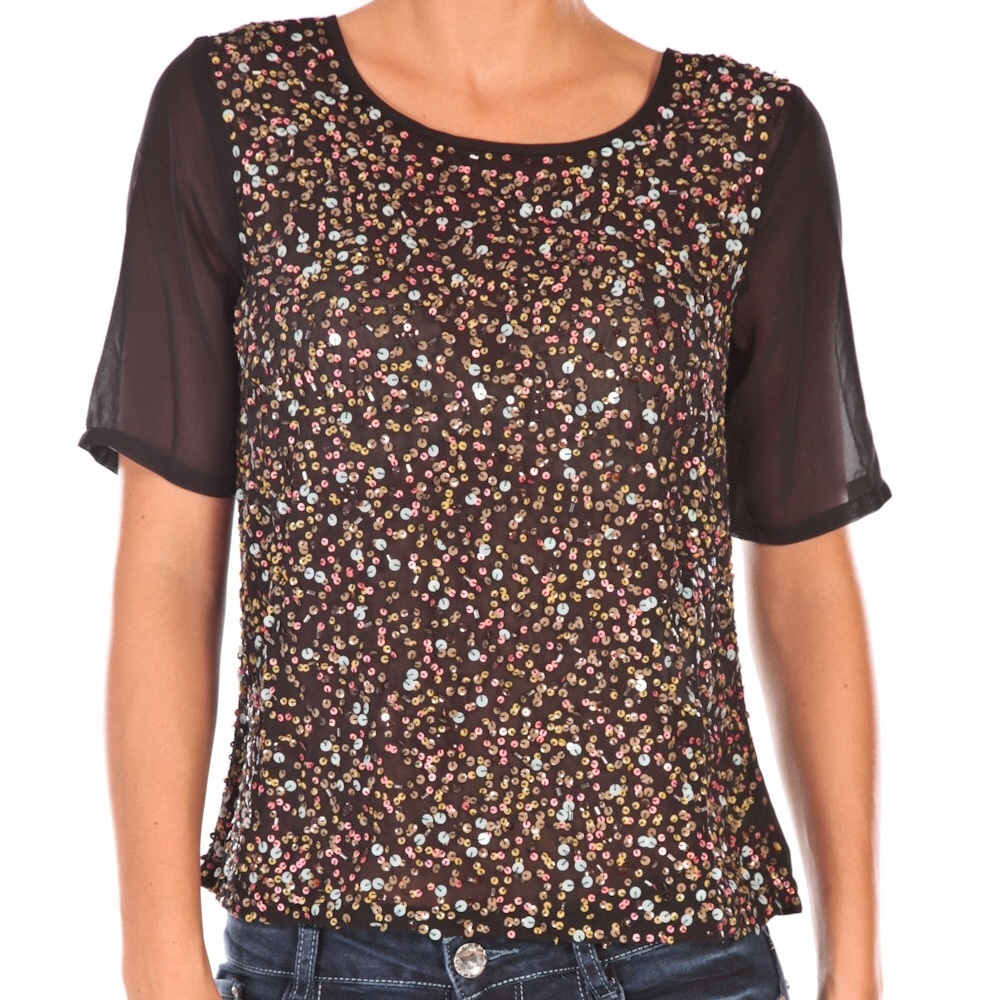NWT Sequin Vero Moda Sheer Black Top